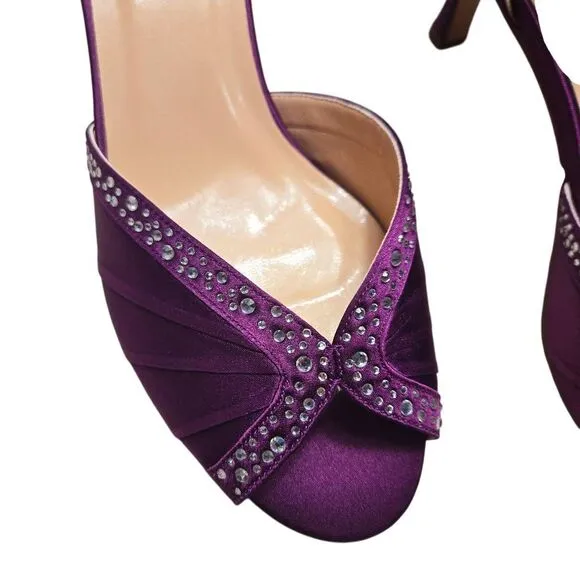 ERIJUNOR Women Comfort Low Heel Ankle Strap Rhinestones Pleat Satin Wedding Even