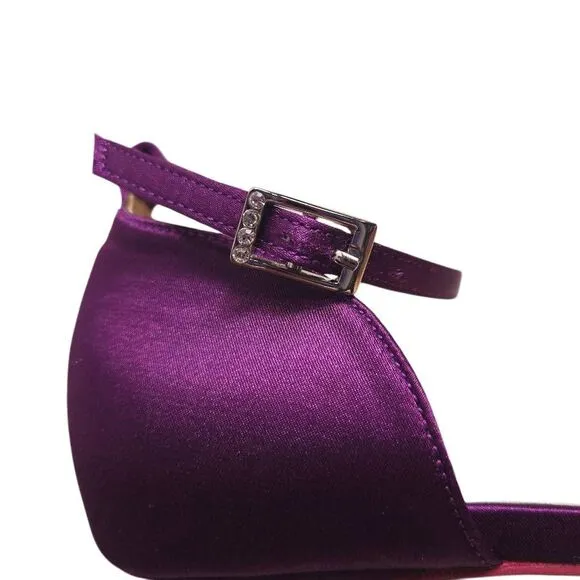 ERIJUNOR Women Comfort Low Heel Ankle Strap Rhinestones Pleat Satin Wedding Even