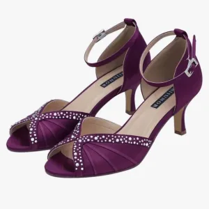 ERIJUNOR Women Comfort Low Heel Ankle Strap Rhinestones Pleat Satin Wedding Even