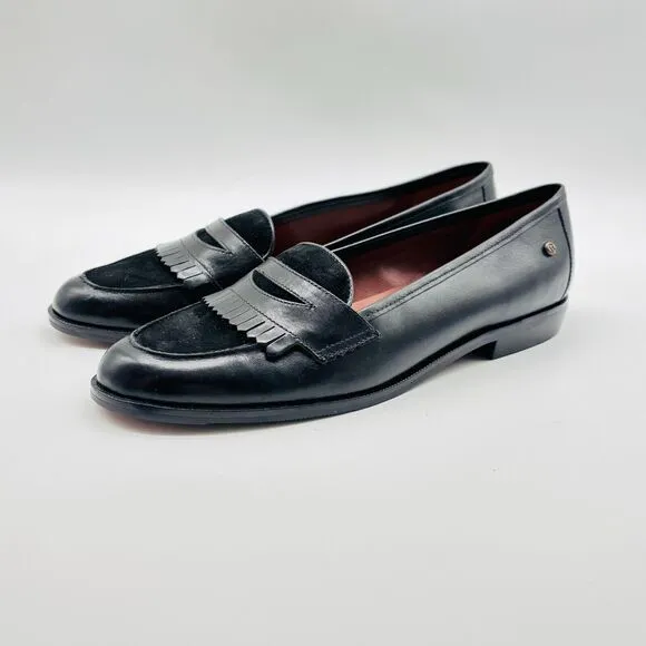 Etienne Aigner Shoes Womens 6 Black Leather Suede Penny Buckingham Loafers NEW