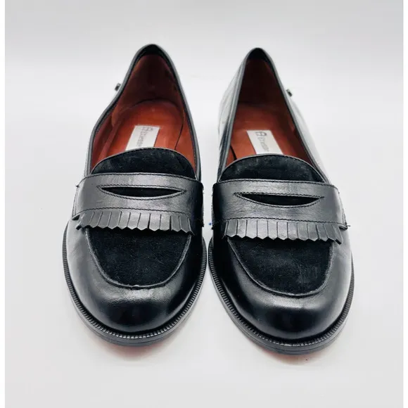 Etienne Aigner Shoes Womens 6 Black Leather Suede Penny Buckingham Loafers NEW