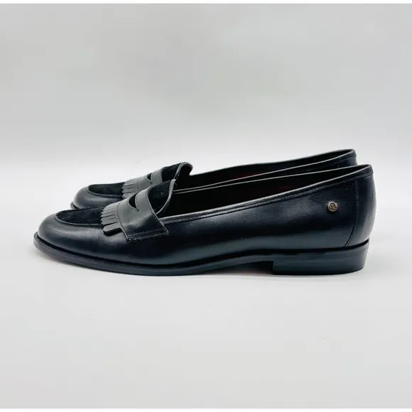 Etienne Aigner Shoes Womens 6 Black Leather Suede Penny Buckingham Loafers NEW