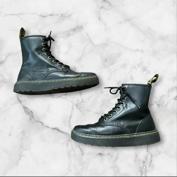 EUC Dr Martens Boots Zavala AW004 Black Combat Lace Up Shoes Womens 5‎ Mens 4