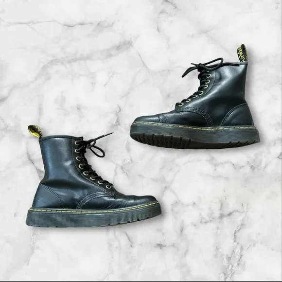 EUC Dr Martens Boots Zavala AW004 Black Combat Lace Up Shoes Womens 5‎ Mens 4