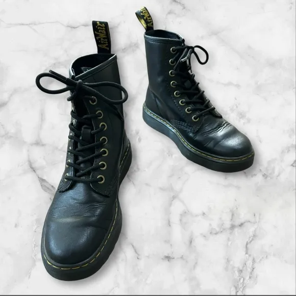 EUC Dr Martens Boots Zavala AW004 Black Combat Lace Up Shoes Womens 5‎ Mens 4
