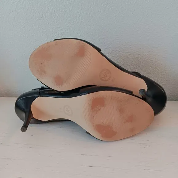 EUC 💥 MICHAEL KORS ANYA Black Peep Toe Strappy Ankle Shoes ~ Size 7