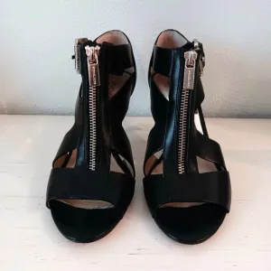 EUC 💥 MICHAEL KORS ANYA Black Peep Toe Strappy Ankle Shoes ~ Size 7