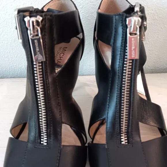 EUC 💥 MICHAEL KORS ANYA Black Peep Toe Strappy Ankle Shoes ~ Size 7