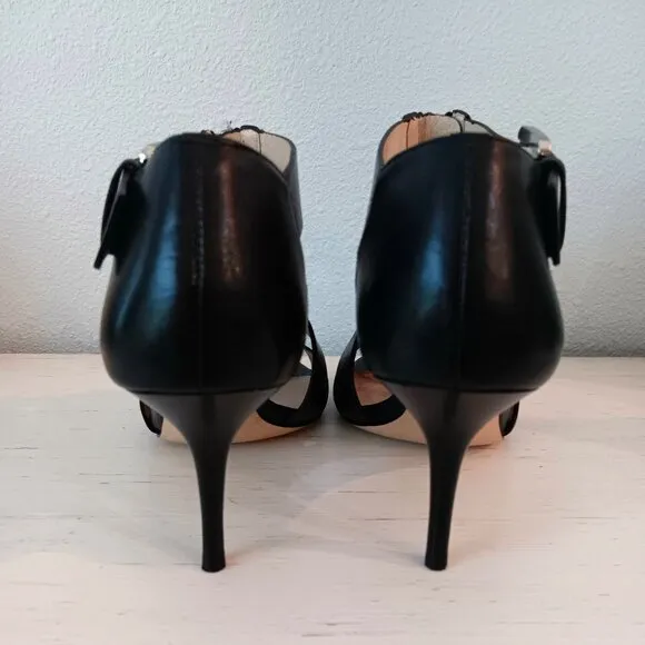 EUC 💥 MICHAEL KORS ANYA Black Peep Toe Strappy Ankle Shoes ~ Size 7