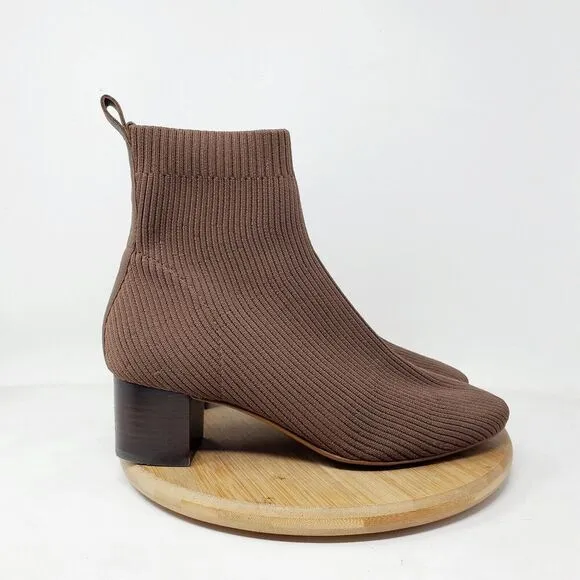 Everlane Boots Womens 7 The Glove Ribbed Brown Knit Ankle Heel Shoes