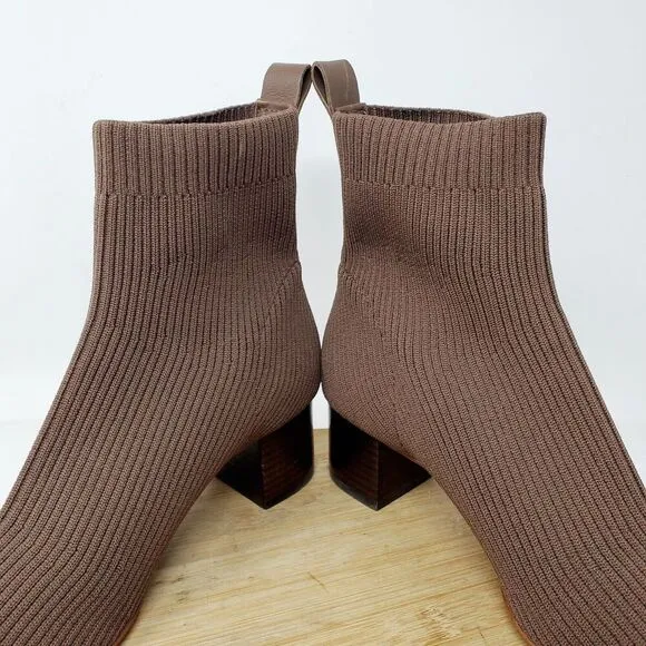 Everlane Boots Womens 7 The Glove Ribbed Brown Knit Ankle Heel Shoes