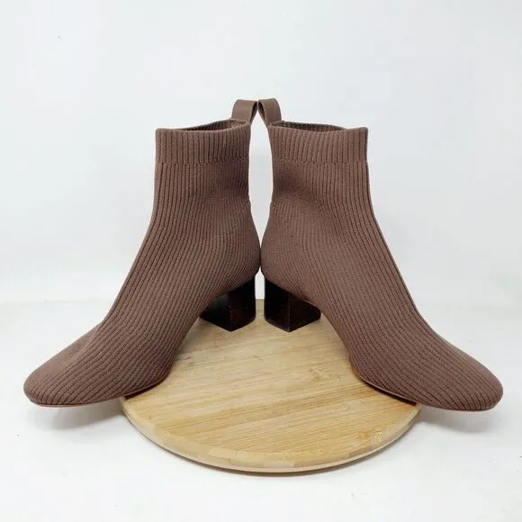 Everlane Boots Womens 7 The Glove Ribbed Brown Knit Ankle Heel Shoes