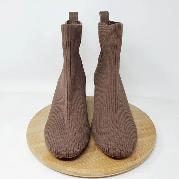 Everlane Boots Womens 7 The Glove Ribbed Brown Knit Ankle Heel Shoes