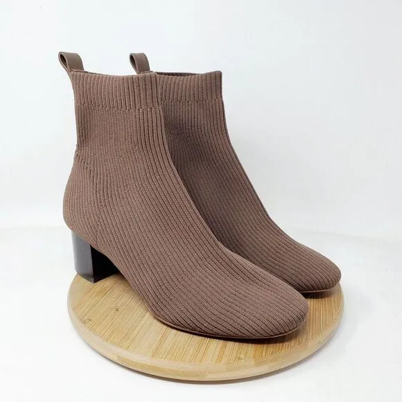 Everlane Boots Womens 7 The Glove Ribbed Brown Knit Ankle Heel Shoes