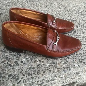Florsheim Brown Leather Embossed Horse Bit Moc Loafers Shoes Men 8.5D Made Italy
