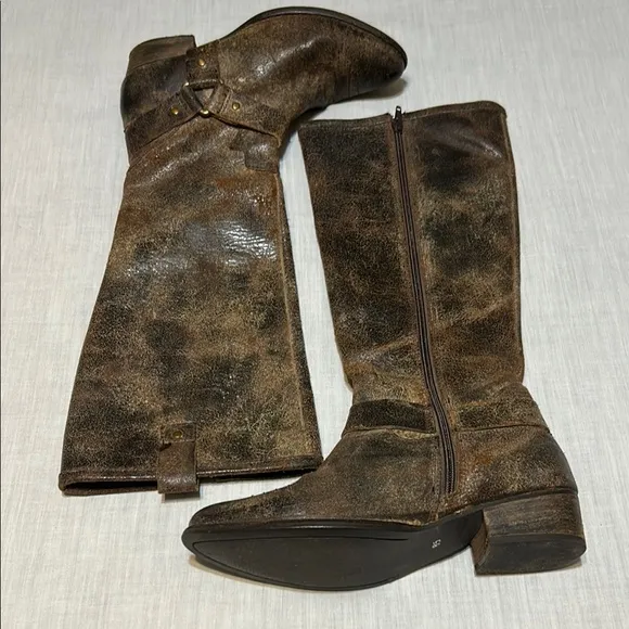Flower Child Distressed Brown Leather Boots