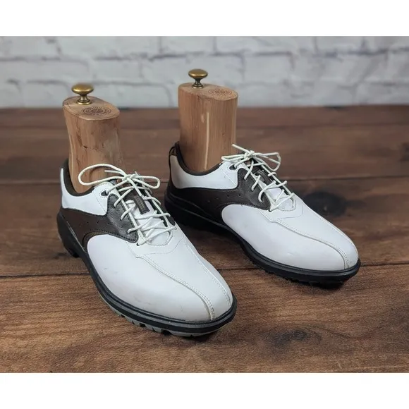 FootJoy Golf Shoes Leather Waterproof Comfort White Brown Mens Size 9M