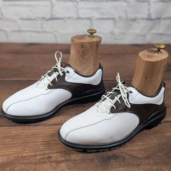 FootJoy Golf Shoes Leather Waterproof Comfort White Brown Mens Size 9M