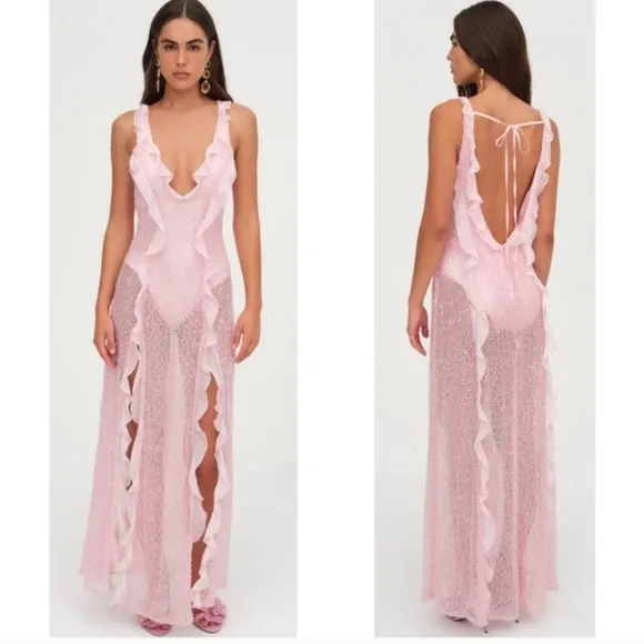 🍋For Love &amp; Lemons Noha Ruffle Maxi Dress