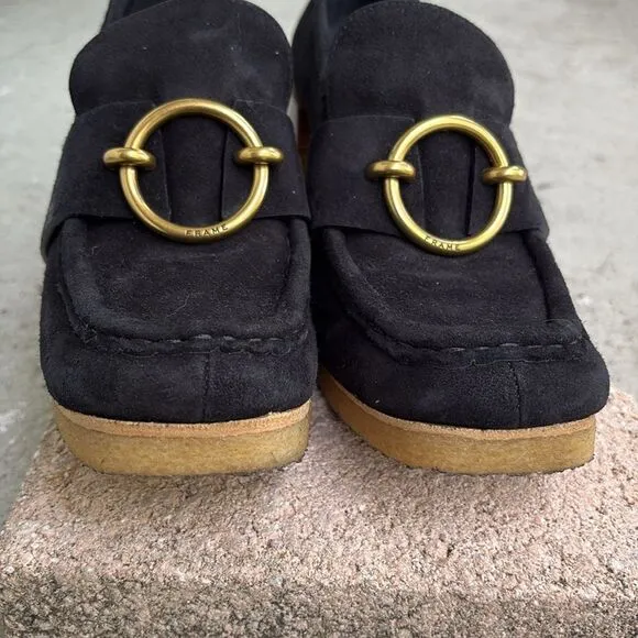 Frame Denim Black Women's Loafers with Gold Accent