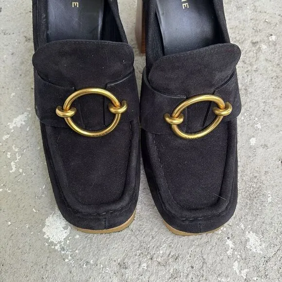 Frame Denim Black Women's Loafers with Gold Accent