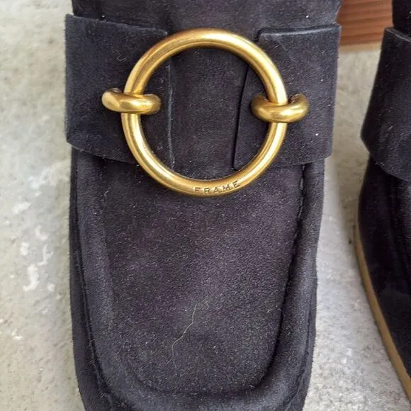 Frame Denim Black Women's Loafers with Gold Accent
