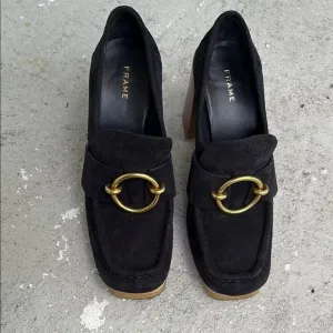 Frame Denim Black Women's Loafers with Gold Accent