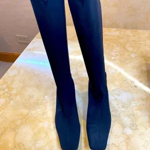 Francis Black Fabric Knee-High Slip on Boots