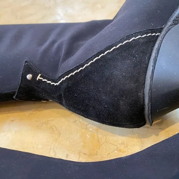 Francis Black Fabric Knee-High Slip on Boots