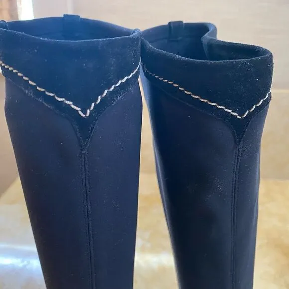Francis Black Fabric Knee-High Slip on Boots
