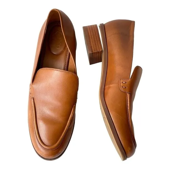 Franco Sarto Brown Leather Loafer Low Platform Heels Slip On Comfort Shoes, 9M