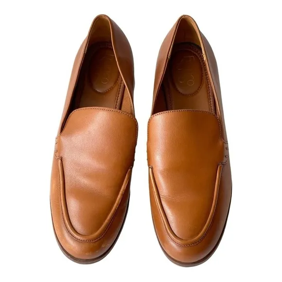 Franco Sarto Brown Leather Loafer Low Platform Heels Slip On Comfort Shoes, 9M