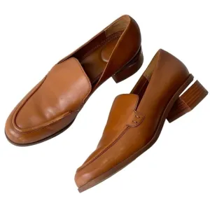 Franco Sarto Brown Leather Loafer Low Platform Heels Slip On Comfort Shoes, 9M