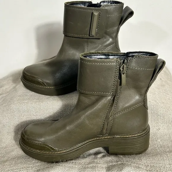 Franco Sarto Women Olive Leather Karrie Ankle Boots- SIZE 5