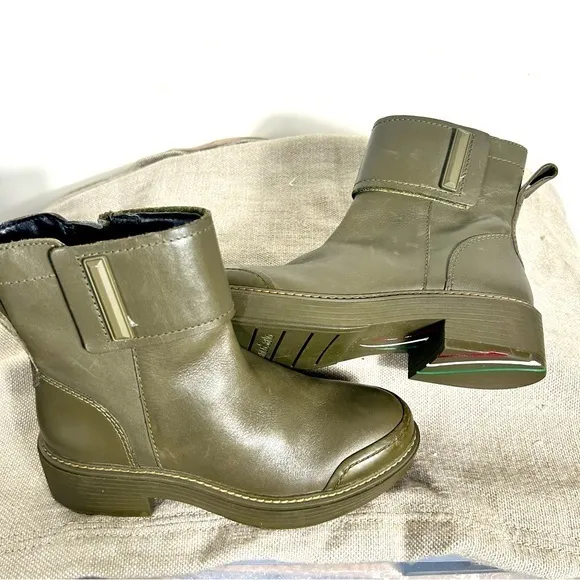 Franco Sarto Women Olive Leather Karrie Ankle Boots- SIZE 5