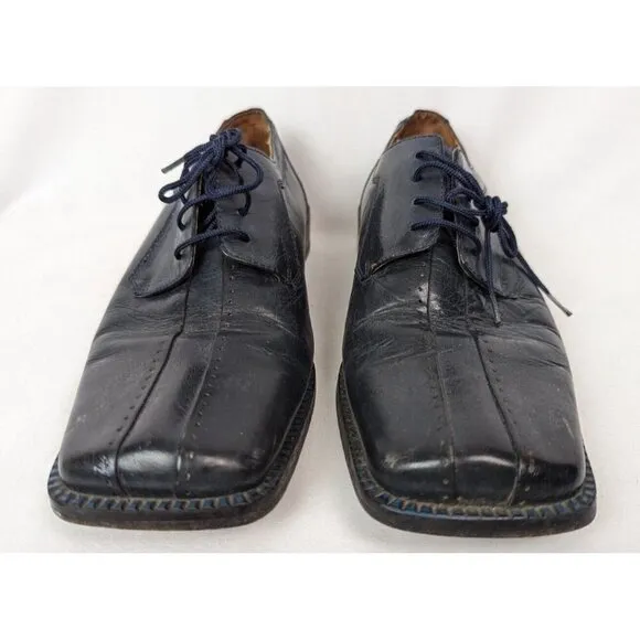 Fratelli Footwear Men's 8.5 Square Toe Blue Leather Lace Dress Shoes Career