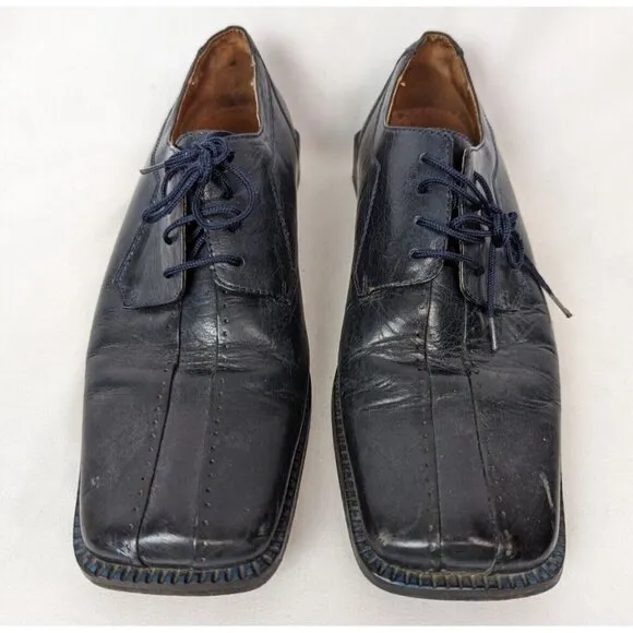 Fratelli Footwear Men's 8.5 Square Toe Blue Leather Lace Dress Shoes Career