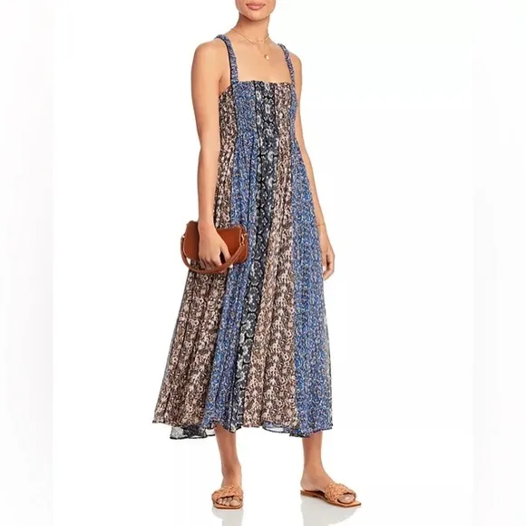 🪁Free People Come Together Boho Smocked Maxi Dress in Mixed, S, NWT✨