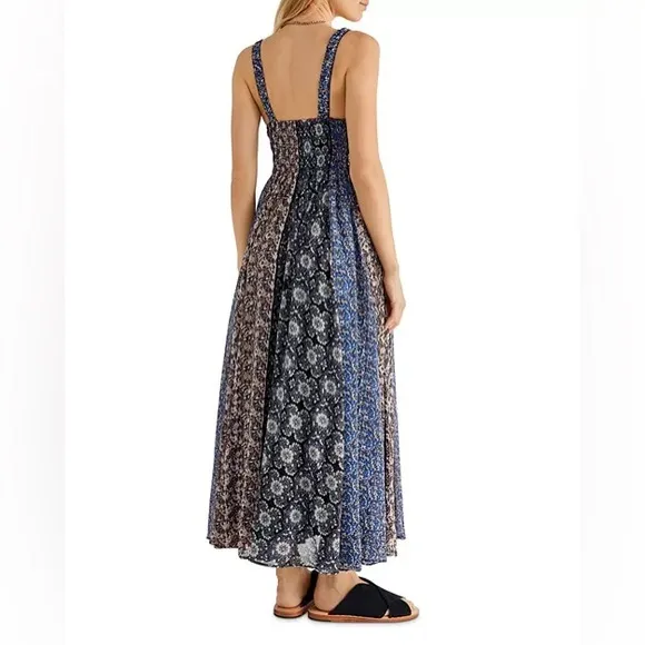 🪁Free People Come Together Boho Smocked Maxi Dress in Mixed, S, NWT✨
