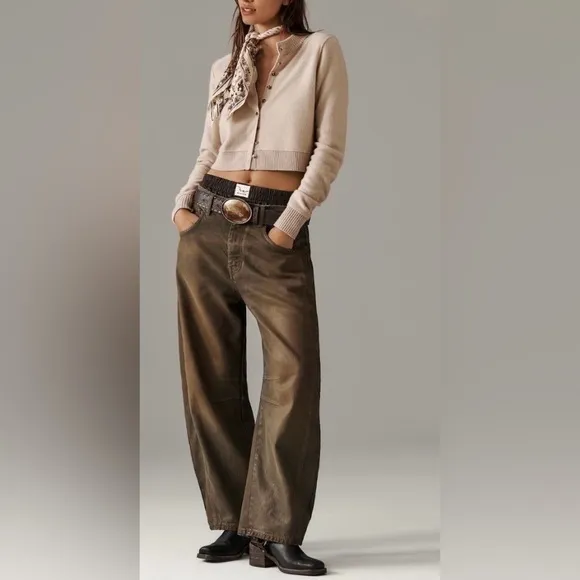 Free People Good Luck Coated Barrel Jeans