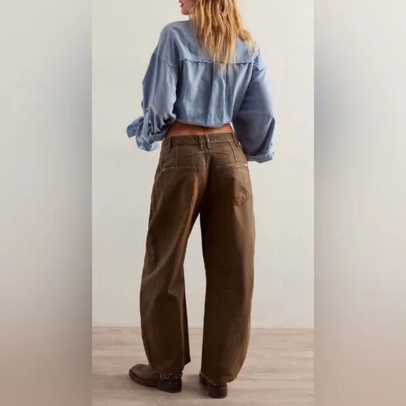 Free People Good Luck Coated Barrel Jeans