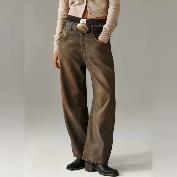 Free People Good Luck Coated Barrel Jeans