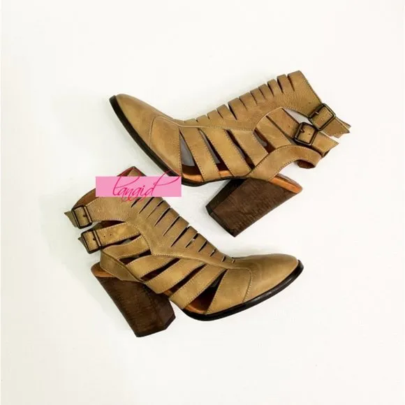 Free People Hayes Heel Boots Leather Distressed Cut-Outs Cutouts Ankle Booties 9