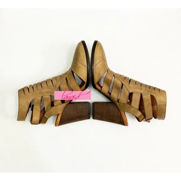 Free People Hayes Heel Boots Leather Distressed Cut-Outs Cutouts Ankle Booties 9