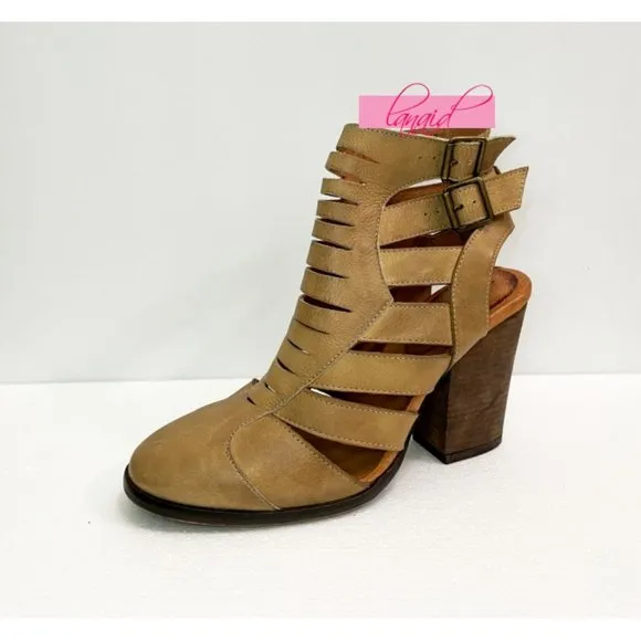 Free People Hayes Heel Boots Leather Distressed Cut-Outs Cutouts Ankle Booties 9
