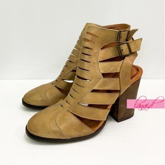 Free People Hayes Heel Boots Leather Distressed Cut-Outs Cutouts Ankle Booties 9