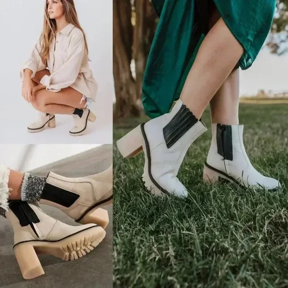 Free People James Chelsea Boots Size 38 Bone Leather NWOT