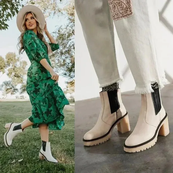 Free People James Chelsea Boots Size 38 Bone Leather NWOT