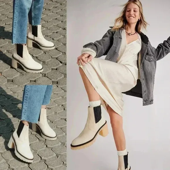 Free People James Chelsea Boots Size 38 Bone Leather NWOT