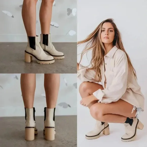 Free People James Chelsea Boots Size 38 Bone Leather NWOT